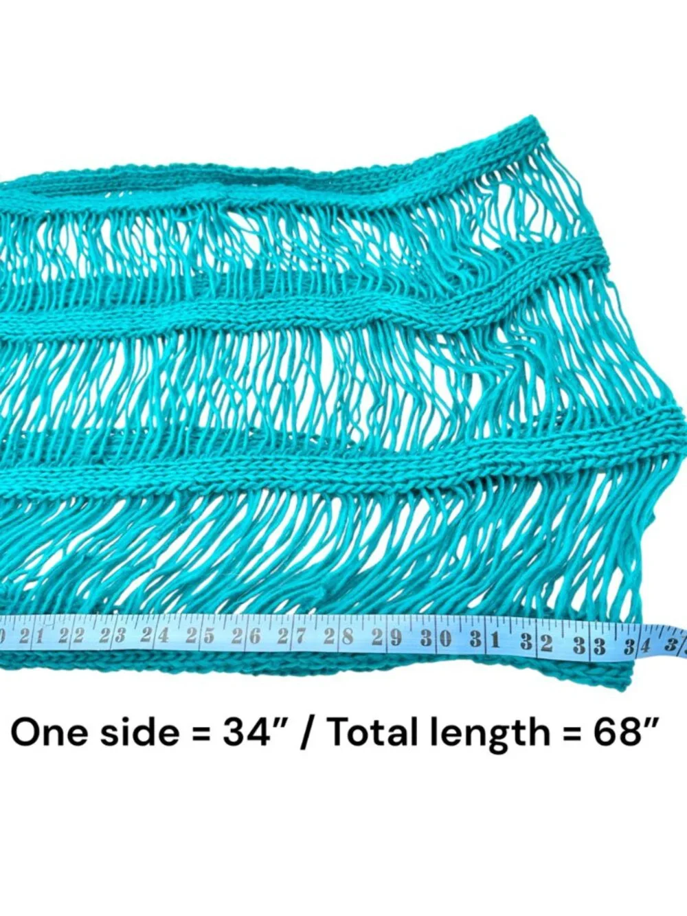 Mark Open Knit Infinity Scarf Aquamarine Acrylic Lightweight Fringe Loop 68